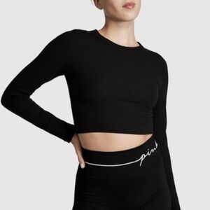 PINK Victoria's Secret Black Long Sleeve Crop Top
